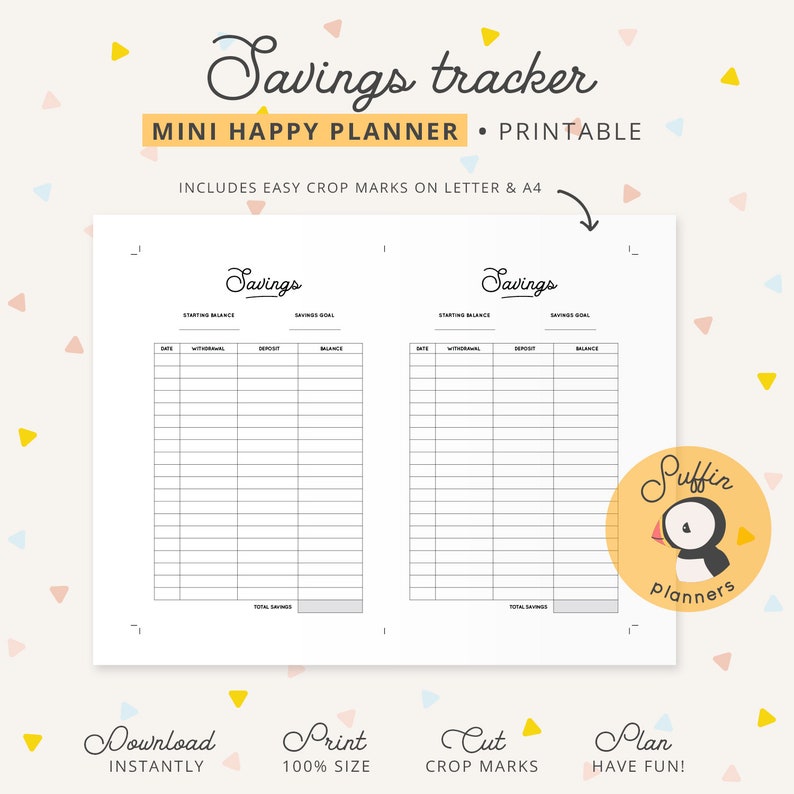 Mini Happy Planner Savings Tracker Printable, Mini Happy Planner ...