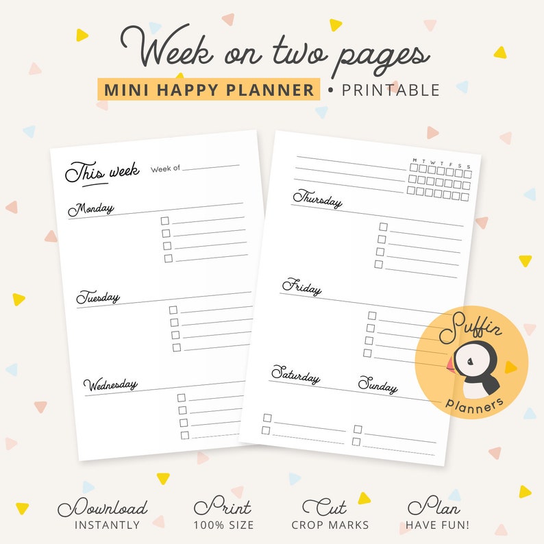 Mini Happy Planner Weekly Inserts Week on Two Pages Mini | Etsy