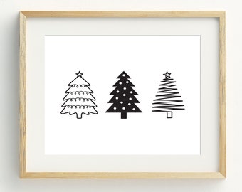 Christmas Tree Print, Black And White Wall Art, Christmas Printable Wall Art, Holiday Decor, Christmas Decor, 5x7, 8x10, 11x14, 16x20