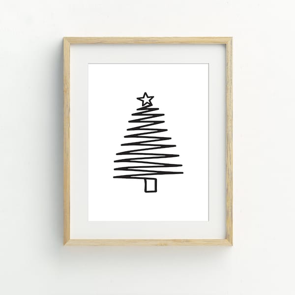 Christmas Tree Print, Black And White Wall Art, Minimalist Christmas Printable Wall Art, Holiday Decor Christmas Decor, 5x7 8x10 11x14 16x20