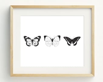 Butterflies Printable, Monochrome Butterfly Art Prints, Minimalist home, Black and white wall art, Monochrome Decor, 5x7, 8x10, 11x14