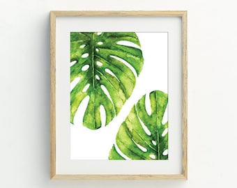 Monstera Leaf Print, Tropical Leaf Print, Botanical Wall Decor, Instant Download Printable Art, Monstera Plant Wall Decor, 5x7, 8x10, 11x14