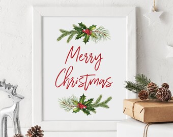 Merry Christmas Printable, Christmas wall art decor, instant digital download, seasonal printable art, 5x7, 8x10, 11x14, 16x20