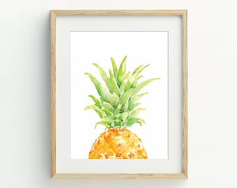 Pineapple Print, Pineapple Watercolor Printable, Kitchen Wall Art, Pineapple digital download, minimalist wall art, 5x7, 8x10, 11x14, 16x20