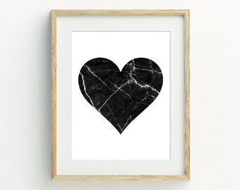 Black Marble Heart Print, Marble Wall Art, Instant Download Printable Art, Heart Wall Decor, 5x7, 8x10, 11x14