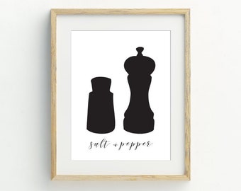 Salt and Pepper Art Print, Kitchen Wall Art, printable digital download, black and white minimalist wall art, 5x7, 8x10, 11x14