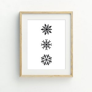Snowflakes Art Prints, Christmas printable wall art, instant digital download, black and white snowflake poster, 5x7, 8x10, 11x14