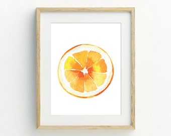 Orange Slice Print, Fruit Wall Decor, Orange Watercolor Printable, Kitchen Wall Art, minimalist wall art, 5x7, 8x10, 11x14
