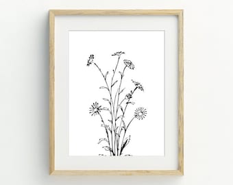 Minimalist Flowers Print, Flower Wall Art, descarga digital imprimible botánica, arte mural minimalista, 5x7, 8x10, 11x14