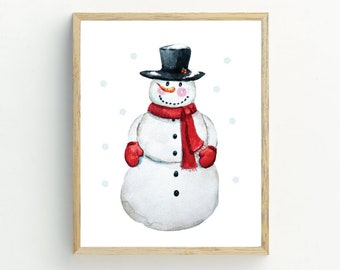 Sneeuwpop Print, Kerstmis Afdrukbaar, Sneeuwpop printable, Kerst kunst aan de muur decor, instant digitale download, 5x7, 8x10, 11x14, 16x20