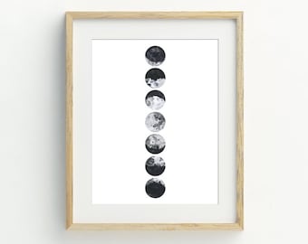 Moon Phases Art Print, Moon Wall Art, Moon Printable, celestial wall art, Digital Download, Printable Wall Art