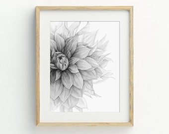 Flower Print, Dahlia Wall Art, Modern Flower Print, Black and White Flower Wall Art, Instant Download Printable Art, 5x7, 8x10, 11x14