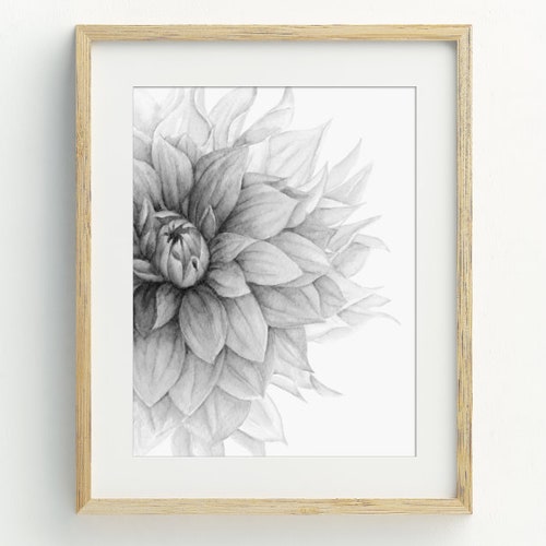Flower Print Dahlia Wall Art Modern Flower Print Black and Etsy