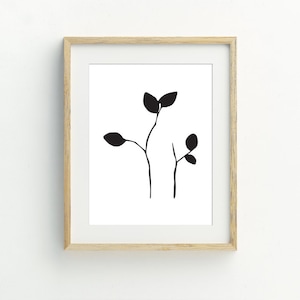 Black and White Minimalist Botanical print, Leaf wall art, Plant wall print, Instant Download Printable Art, 5x7, 8x10, 11x14