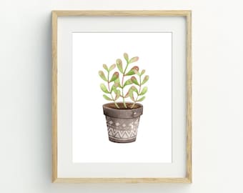 Succulente print, Afdrukbare plant kunst, Botanische print, Potted Plant poster, Aquarel kunst aan de muur, Plant Art, Cactus Wall Decor, boho decor