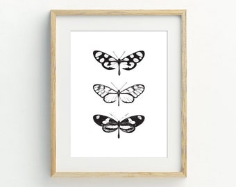 Butterflies Printable Monochrome Butterfly Art Prints | Etsy
