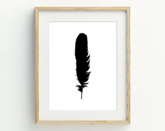 Feather Printable, Black Feather Wall Art Print, Minimalist wall decor, black and white wall art, boho wall art, 5x7, 8x10, 11x14