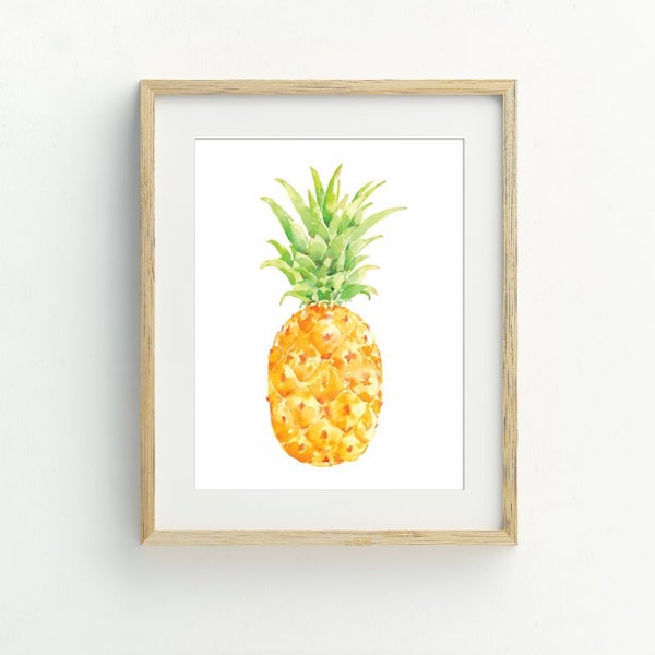 Ananas Druck, Ananas Aquarell Druck, Küche Wandkunst, Ananas digitaler Download, minimalistische Wandkunst, 5x7, 8x10, 11x14, 16x20