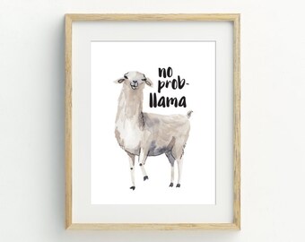 Stampa lama, Animal Wall Art, No Prob-llama stampabile art, divertente stampa lama, download digitale, arte murale minimalista, 5x7, 8x10, 11x14