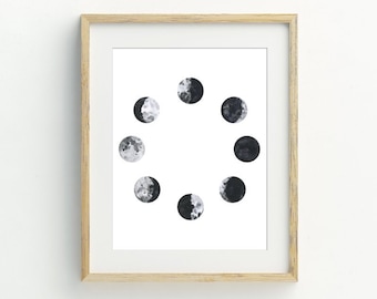 Moon Phases Art Print, Moon Wall Art, Moon Printable, celestial wall art, Modern Wall Art, Digital Download, Printable Wall Art