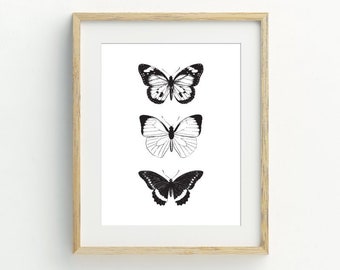 Butterflies Printable, Monochrome Butterfly Art Prints, Minimalist home, Black and white wall art, Monochrome Decor, 5x7, 8x10, 11x14, 16x20