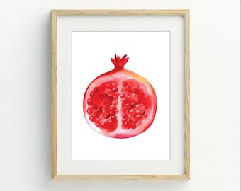 Granatäppletryck, väggkonst för kök, väggdekor med frukt, utskrivbar digital nedladdning av granatäpple, minimalistisk väggkonst, 5x7, 8x10, 11x14