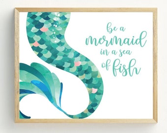 Mermaid Print, Mermaid Wall Art, Mermaid printable art, Mermaid Decor, nursery wall art, girls room decor, 5x7, 8x10, 11x14