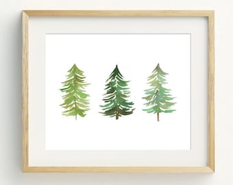 Tree Print, Watercolor Pine Trees Printable Art, Minimalist Tree Wall Decor, Woodland Wall Art, Instant digital download, 5x7, 8x10, 11x14
