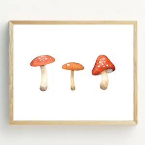 mushroom print, woodland wall decor, nursery wall decor, mushrooms printable, mushroom watercolor print,  5x7, 8x10, 11x14