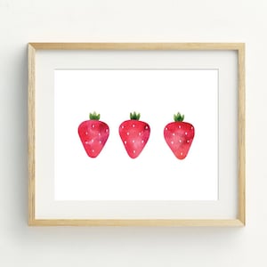 Strawberries Print, Kitchen Wall Art, fruit printable, strawberry wall art, fruit  wall decor, minimalist wall art, 5x7, 8x10, 11x14
