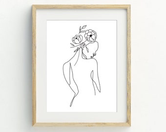 Impression d’art woman Line, art mural abstrait, impression de figure de femme en noir et blanc, impression de dessin au trait, téléchargement instantané, 5x7, 8x10, 11x14, 16x20