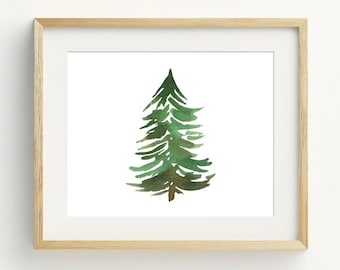 Pine Tree Print, Minimalist Tree Wall Decor, Woodland Wall Art, Tree Watercolor Printable Art, instant digital download, 5x7, 8x10, 11x14