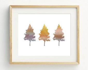 Fall Tree Print, Watercolor Trees Printable Art, Minimalist Tree Wall Decor, Autumn Decor, Fall Wall Art, digital download, 5x7, 8x10, 11x14