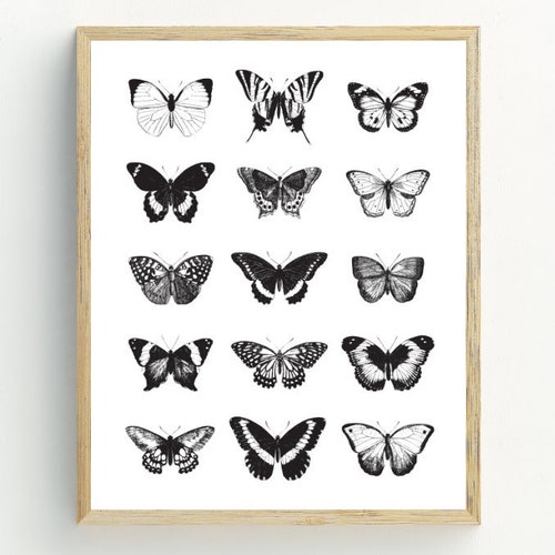 Butterflies Printable Monochrome Butterfly Art Prints Black - Etsy
