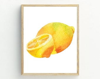 Lemon Print, Lemon Watercolor Printable, Kitchen Wall Art, Lemon digital download, minimalist wall art, 5x7, 8x10, 11x14, 16x20