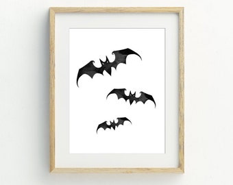 halloween decoration, watercolor bats art print, halloween wall art, Instant Download Printable Art, halloween poster, 5x7, 8x10, 11x14
