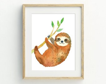 Sloth Print, Animal Wall Art, Sloth Nursery printable art, digital download, nursery wall art, 5x7, 8x10, 11x14