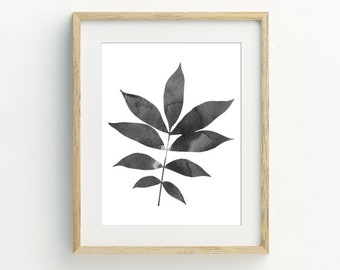 Leaf Print, Black and White Leaf Print, Instant Download Printable Art, Botanical Wall Decor, Leaf Printable Art, 5x7, 8x10, 11x14