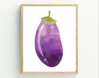Eggplant Print, Eggplant Printable, Kitchen Wall Art, Purple Eggplant digital download, minimalist wall art, 5x7, 8x10, 11x14