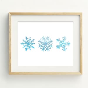 Snowflakes Art Prints, Christmas printable wall art, instant digital download, blue snowflake poster, 5x7, 8x10, 11x14