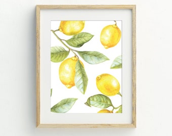 Lemon Wall Art, Lemon Printable, Fruit Wall Art, Kitchen Wall Decor, Lemon Slice Print, Housewarming Gift, 5x7, 8x10, 11x14, 16x20