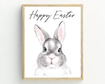 Rabbit print, easter decor, animal wall decor, rabbit poster, rabbit watercolor download, nursery wall art, 5x7, 8x10, 11x14, 16x20