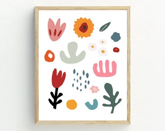 Botanischer abstrakter Druck, matisse inspirierte Wandkunst, abstrakte BlumenIllustration Wanddekoration, Druckbare Kunst, 5x7, 8x10, 11x14, 16x20