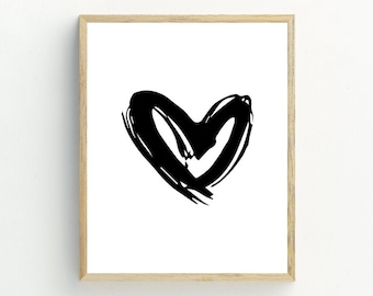 Black and White Heart Art Print, Minimalist Heart Wall Decor