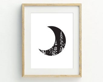 Moon Art Print, Black and White Moon Wall Art, Moon Printable, Digital Download, Modern Wall Art, celestial wall art, Printable Wall Art