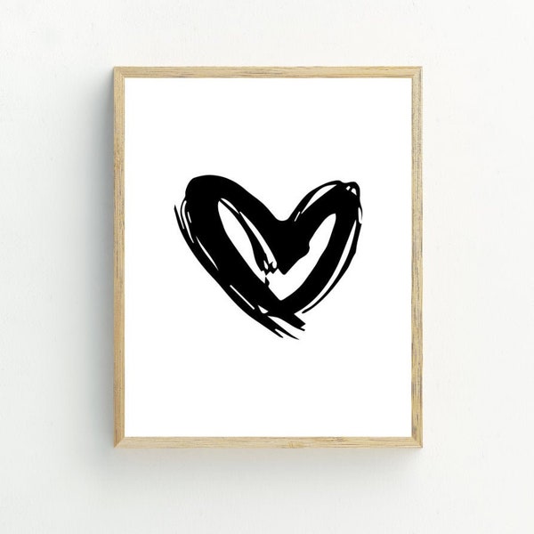 Black and white Heart Art Print, Minimalist Heart Wall Decor, Instant Download Printable Art, Contemporary Wall Decor 5x7, 8x10, 11x14,16x20