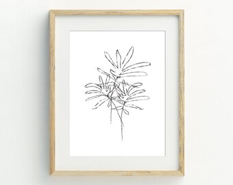 Minimalist Botanical print, leaf wall art, Plant wall print, Black and white Printable leaf Art, 5x7, 8x10, 11x14, 16x20