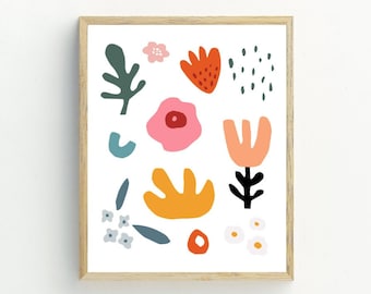 Botanischer abstrakter Druck, matisse inspirierte Wandkunst, abstrakte BlumenIllustration Wanddekoration, Druckbare Kunst, 5x7, 8x10, 11x14, 16x20