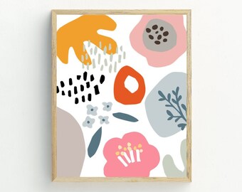 Botanische abstrakte Wandkunst, abstrakte BlumenIllustration Wanddekoration, Druckbare Kunst, Moderne Wohndekoration, 5x7, 8x10, 11x14, 16x20