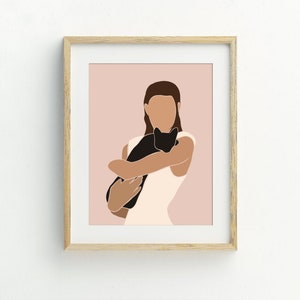 Woman and cat Print, Cat Wall Art, abstract woman holding cat printable, instant digital download, contemporary art, 5x7, 8x10, 11x14, 16x20